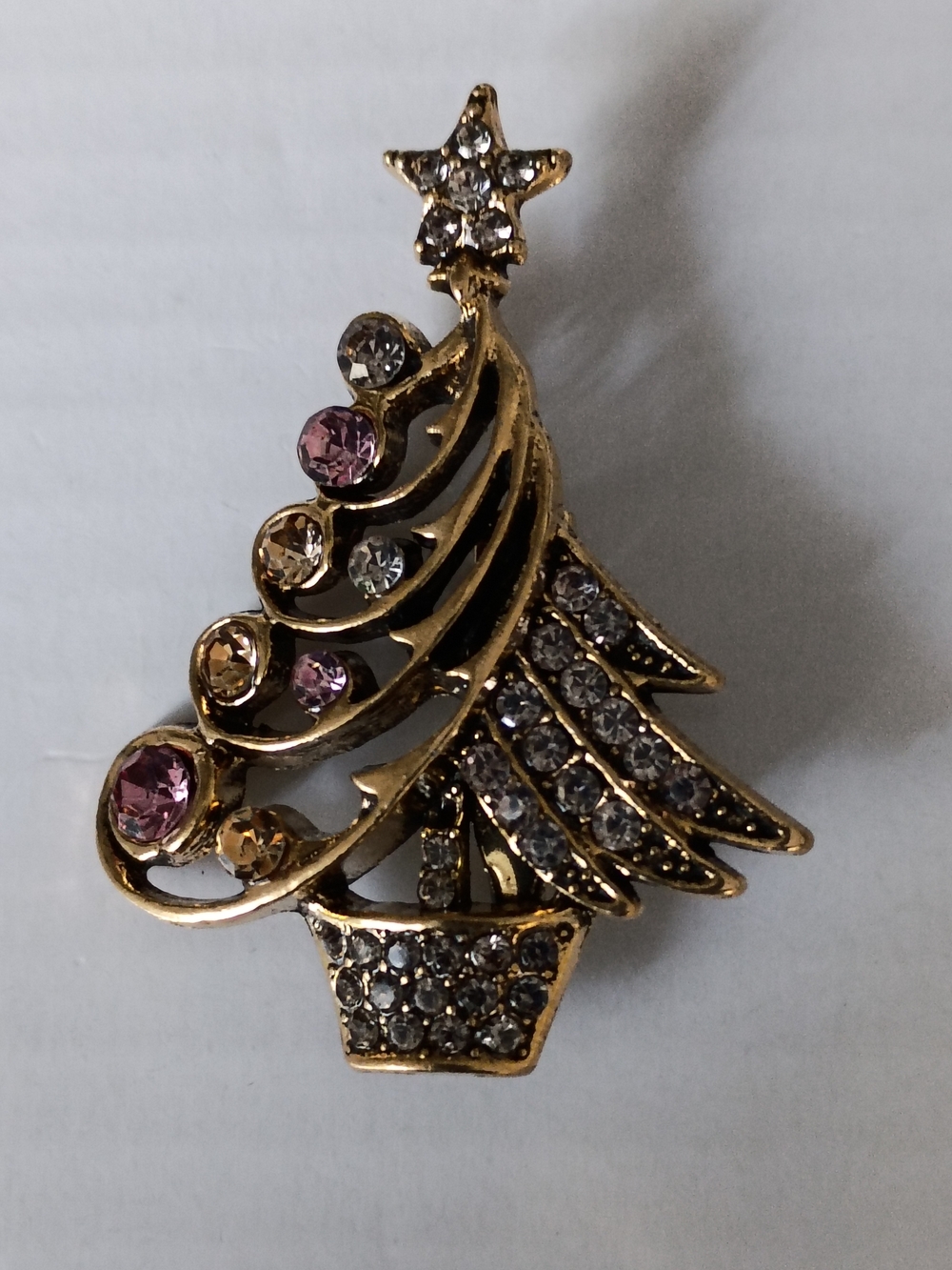 Gold-Tone Crystal Christmas Tree Brooch - Women Jewelry